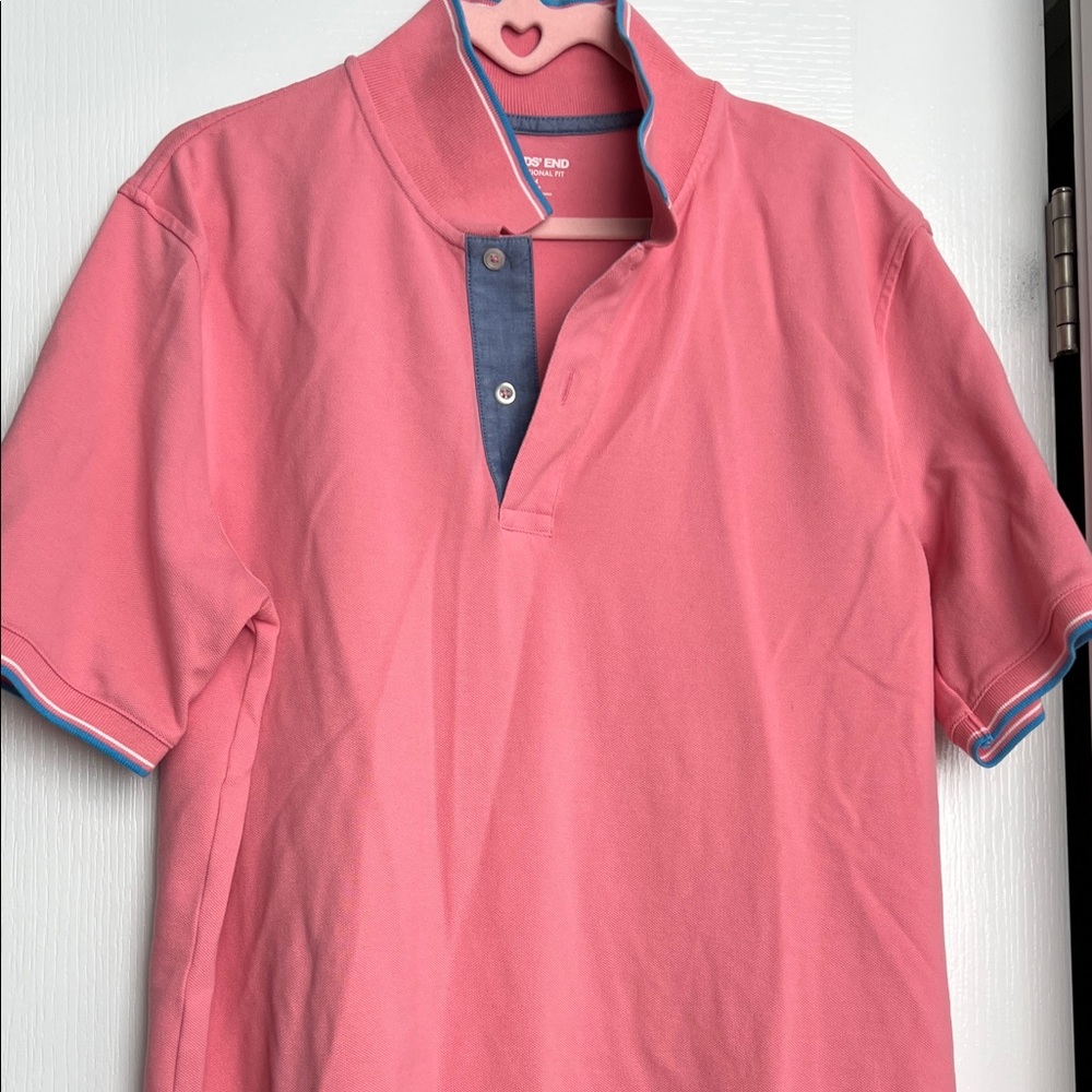 Lands' End vintage Pink Polo with denim Blue Accents